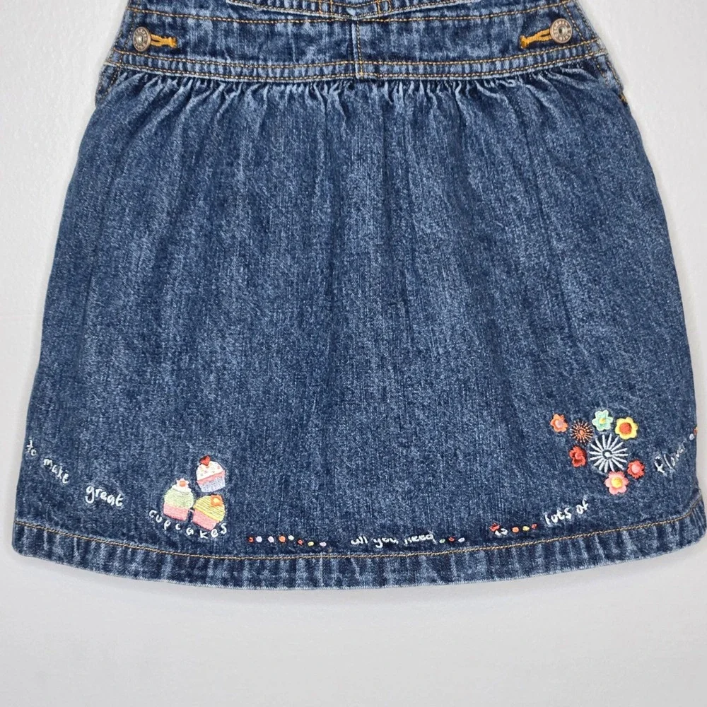 OshKosh B'gosh Girls 3T Vintage Denim Overall Dress Cupcake Flower Embroidery